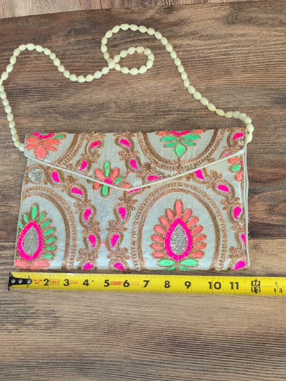 Embroidered Multicolor Evening Clutch with Beaded Strap             AB171 - Picture 3 of 10